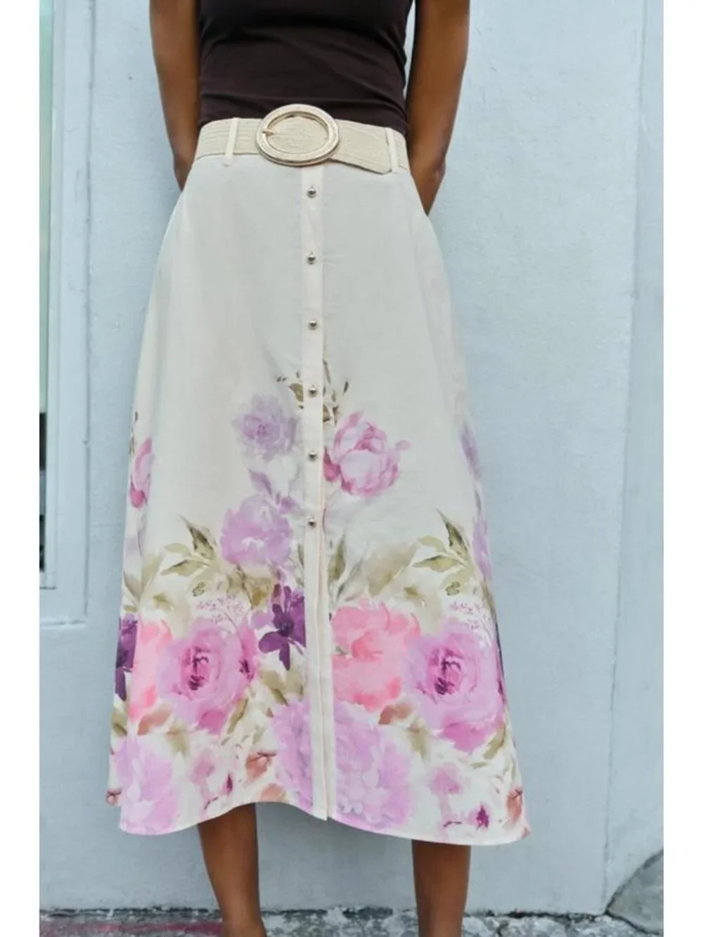 ZARA FLORAL PRINT BELTED MIDI SKIRT - Picture 1 of 7